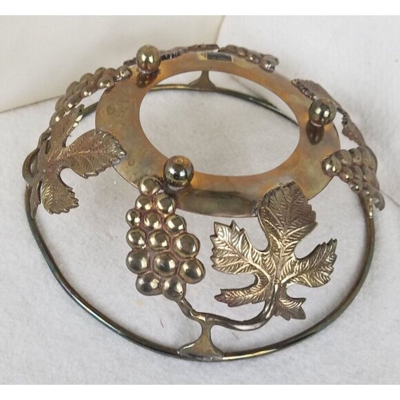 Brass bowl Vntg Handmade Ambrosia of India Grape Leaf Holder 1995 frame feet - Picture 3 of 7